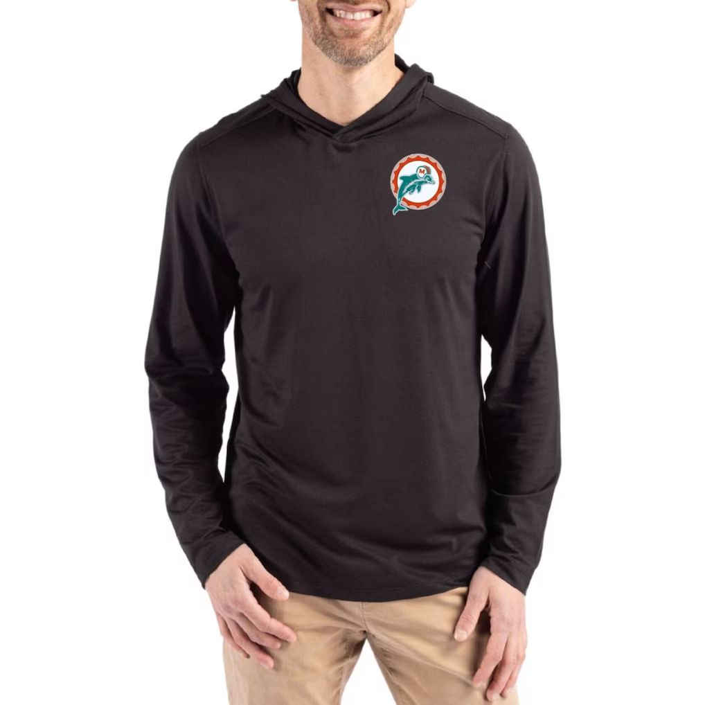 Men 2026 NFL Miami Dolphins Hooded long sleeved T-shirt brown 001